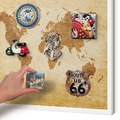 Tablero magnético de pared para imanes con marco blanco Mapa antiguo