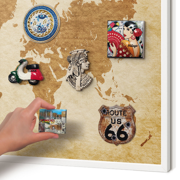 Tablero magnético de pared para imanes con marco blanco Mapa antiguo