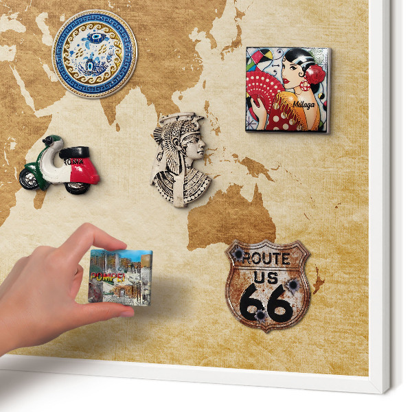 Tablero magnético de pared para imanes con marco blanco Mapa antiguo