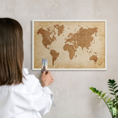Tablero magnético de pared para imanes con marco blanco Mapa antiguo