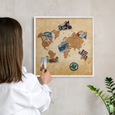 Tablero magnético de pared para imanes con marco blanco Mapa antiguo