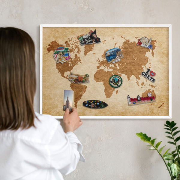 Tablero magnético de pared para imanes con marco blanco Mapa antiguo