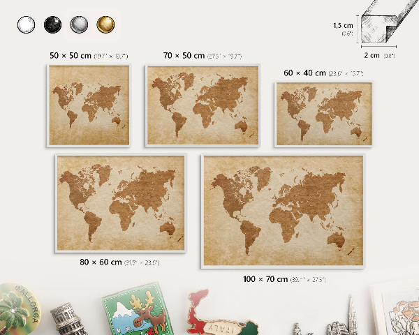 Tablero magnético de pared para imanes con marco blanco Mapa antiguo