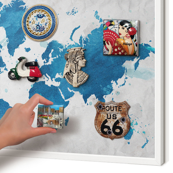 Tablero magnético metálico para souvenirs en color blanco Mapa de acuarela