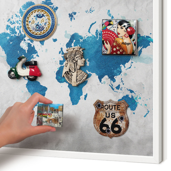 Tablero magnético metálico para souvenirs en color blanco Mapa de acuarela