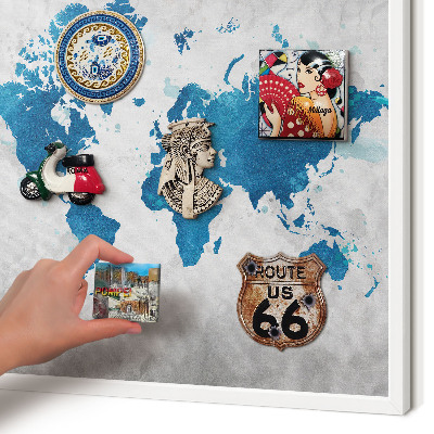 Tablero magnético metálico para souvenirs en color blanco Mapa de acuarela