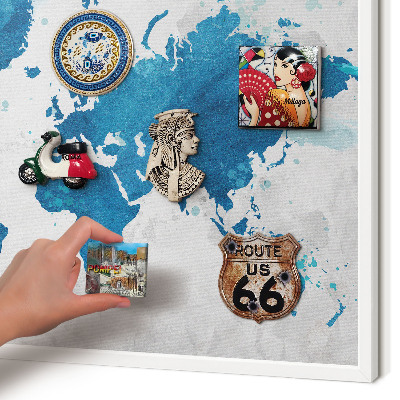 Tablero magnético metálico para souvenirs en color blanco Mapa de acuarela