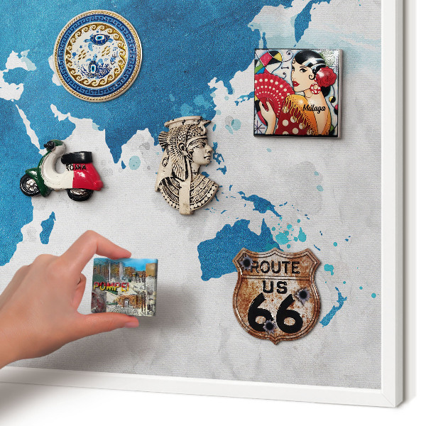 Tablero magnético metálico para souvenirs en color blanco Mapa de acuarela