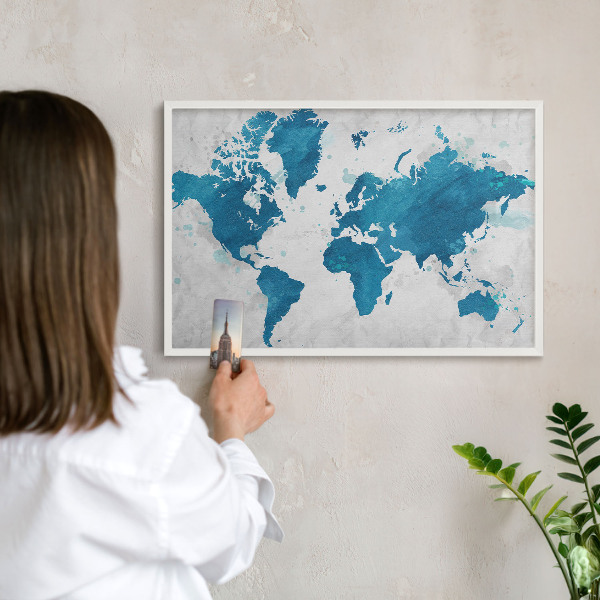 Tablero magnético metálico para souvenirs en color blanco Mapa de acuarela