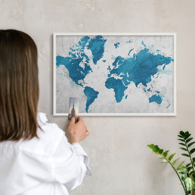 Tablero magnético metálico para souvenirs en color blanco Mapa de acuarela