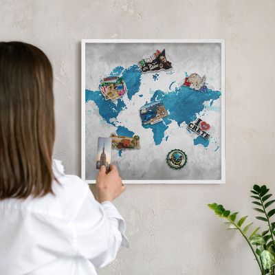 Tablero magnético metálico para souvenirs en color blanco Mapa de acuarela