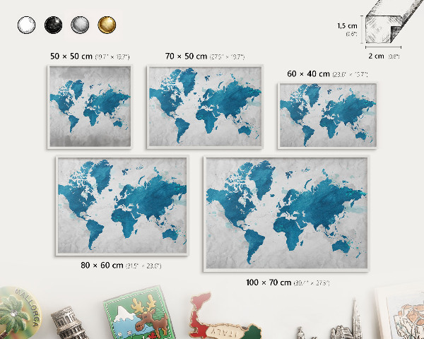 Tablero magnético metálico para souvenirs en color blanco Mapa de acuarela
