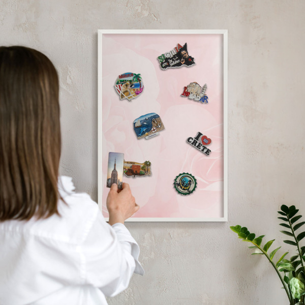 Tablero magnético de pared para imanes con marco blanco Rosa delicado