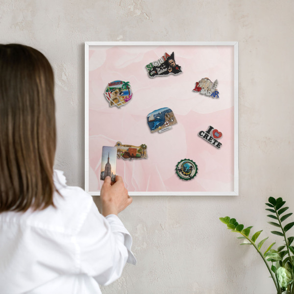 Tablero magnético de pared para imanes con marco blanco Rosa delicado