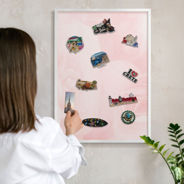 Tablero magnético de pared para imanes con marco blanco Rosa delicado