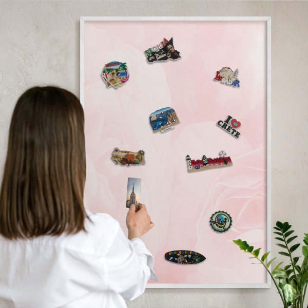 Tablero magnético de pared para imanes con marco blanco Rosa delicado