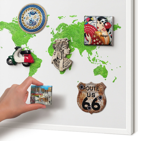 Tablero magnético metálico para souvenirs en color blanco Mapa verde