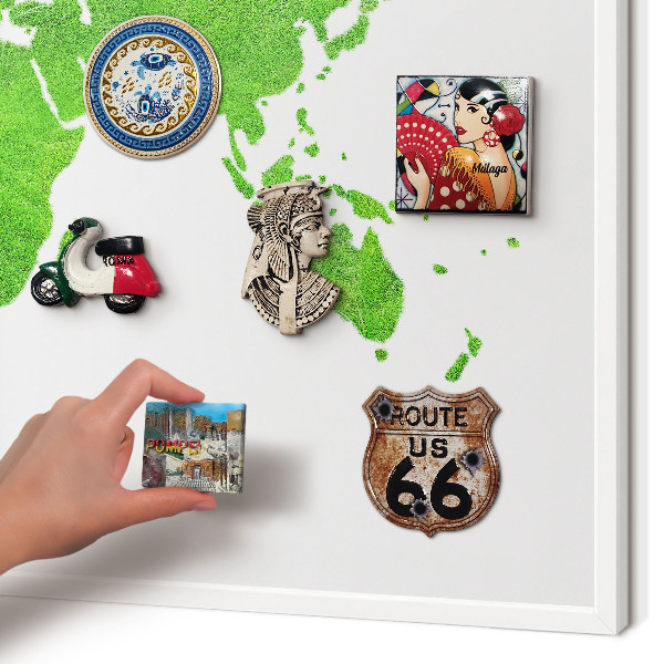 Tablero magnético metálico para souvenirs en color blanco Mapa verde