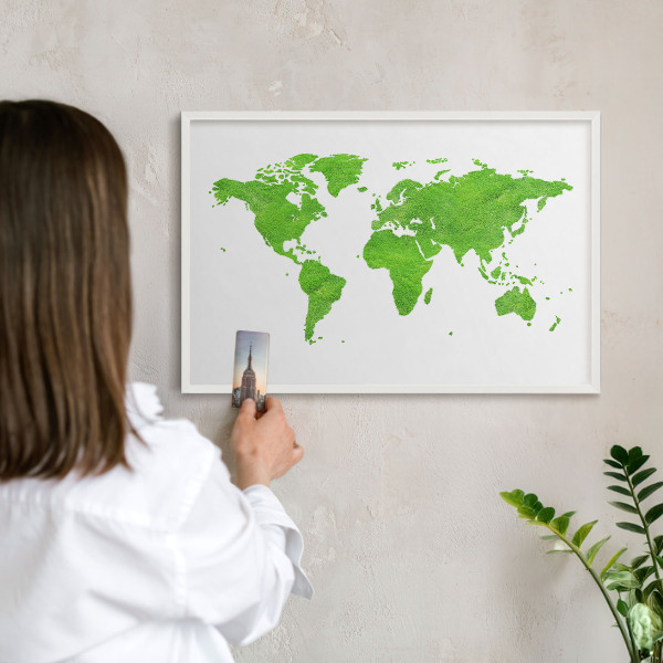 Tablero magnético metálico para souvenirs en color blanco Mapa verde