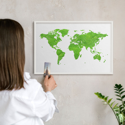 Tablero magnético metálico para souvenirs en color blanco Mapa verde