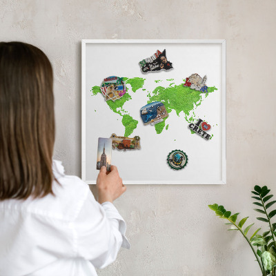 Tablero magnético metálico para souvenirs en color blanco Mapa verde