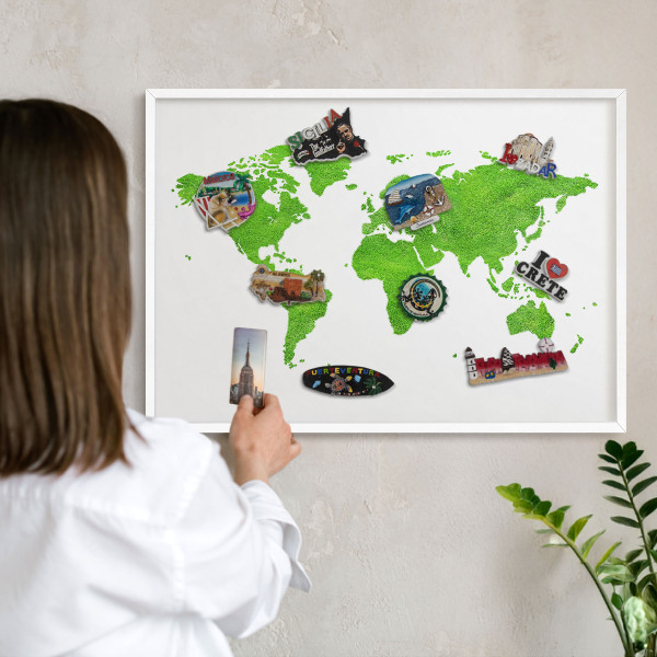 Tablero magnético metálico para souvenirs en color blanco Mapa verde