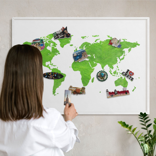 Tablero magnético metálico para souvenirs en color blanco Mapa verde