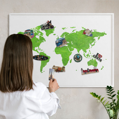 Tablero magnético metálico para souvenirs en color blanco Mapa verde