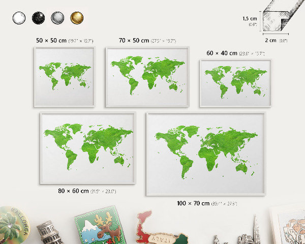 Tablero magnético metálico para souvenirs en color blanco Mapa verde