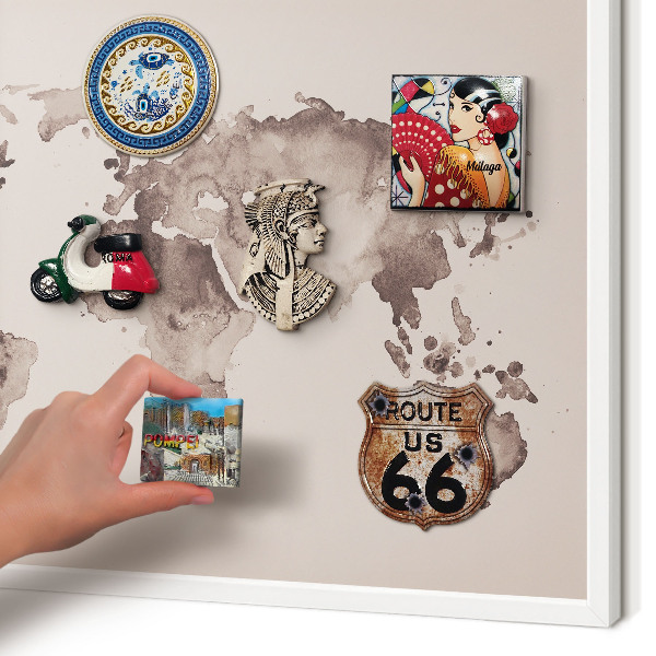 Tablero magnético de pared para imanes con marco blanco Mapa del mundo