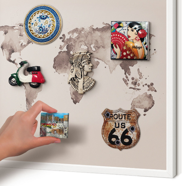 Tablero magnético de pared para imanes con marco blanco Mapa del mundo