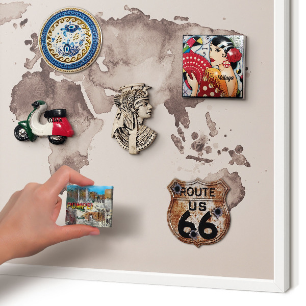 Tablero magnético de pared para imanes con marco blanco Mapa del mundo