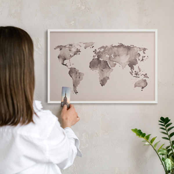 Tablero magnético de pared para imanes con marco blanco Mapa del mundo