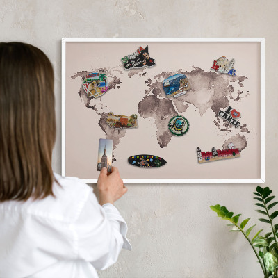 Tablero magnético de pared para imanes con marco blanco Mapa del mundo