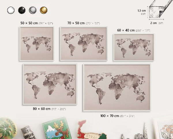 Tablero magnético de pared para imanes con marco blanco Mapa del mundo