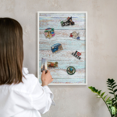 Tablero magnético metálico para souvenirs en color blanco Tablas rústicas