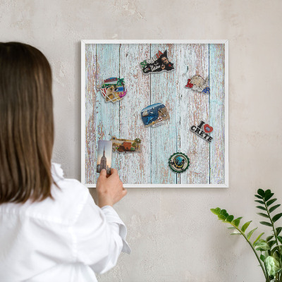 Tablero magnético metálico para souvenirs en color blanco Tablas rústicas