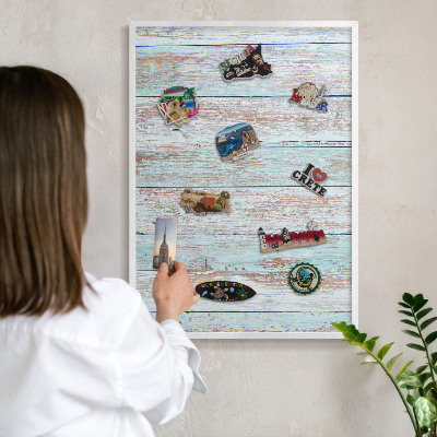 Tablero magnético metálico para souvenirs en color blanco Tablas rústicas