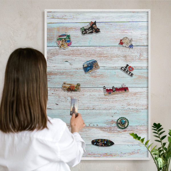Tablero magnético metálico para souvenirs en color blanco Tablas rústicas