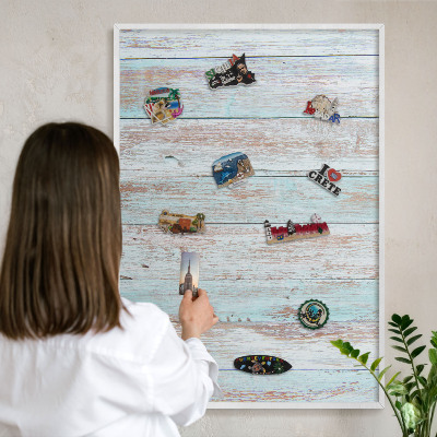 Tablero magnético metálico para souvenirs en color blanco Tablas rústicas