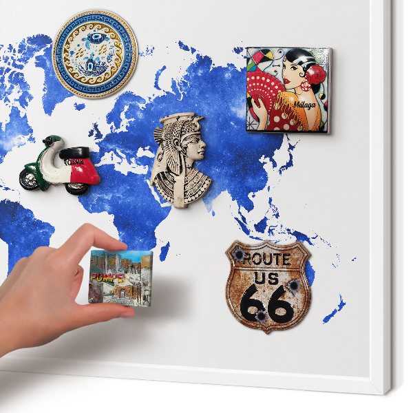 Tablero magnético de pared para imanes con marco blanco Mapa del mundo