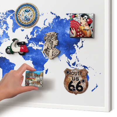 Tablero magnético de pared para imanes con marco blanco Mapa del mundo