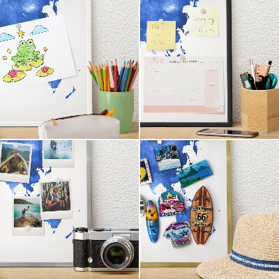 Tablero magnético de pared para imanes con marco blanco Mapa del mundo