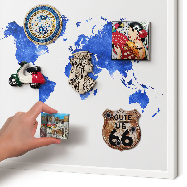 Tablero magnético de pared para imanes con marco blanco Mapa del mundo