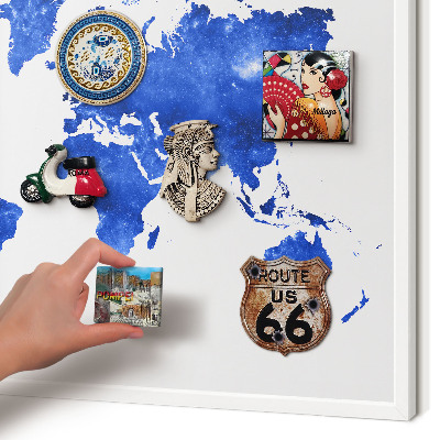 Tablero magnético de pared para imanes con marco blanco Mapa del mundo