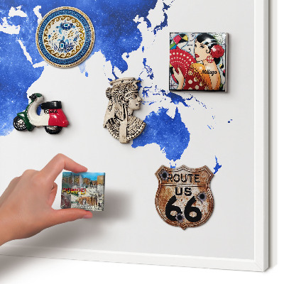 Tablero magnético de pared para imanes con marco blanco Mapa del mundo