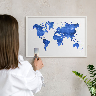 Tablero magnético de pared para imanes con marco blanco Mapa del mundo