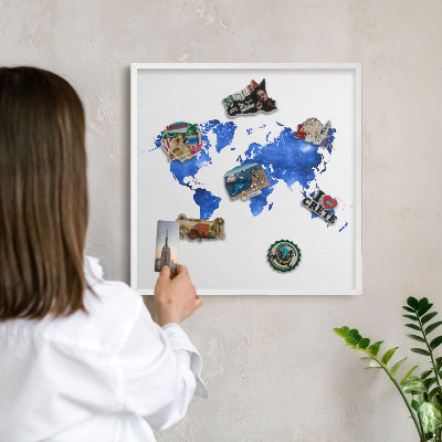Tablero magnético de pared para imanes con marco blanco Mapa del mundo