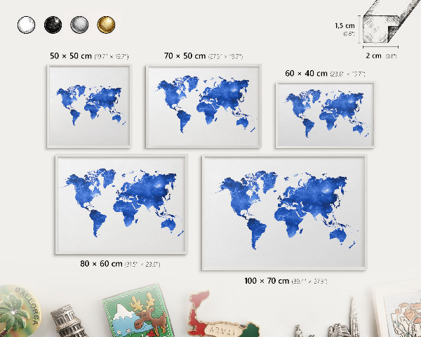 Tablero magnético de pared para imanes con marco blanco Mapa del mundo