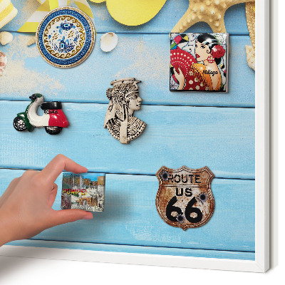 Tablero magnético metálico para souvenirs en color blanco Ambiente playero